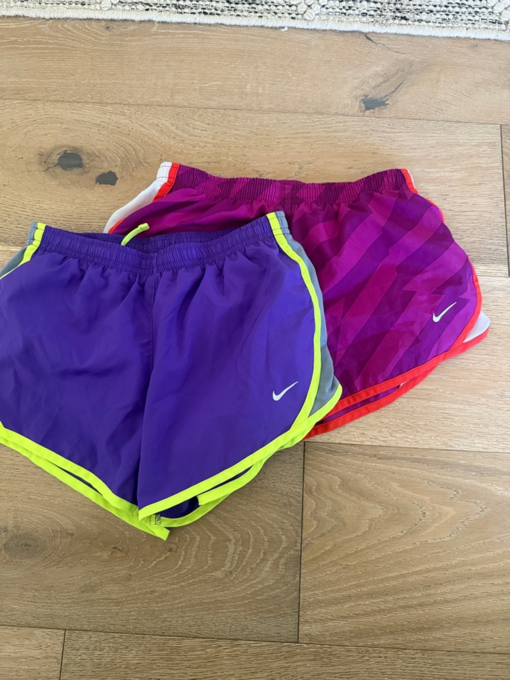 Nike Girls Purple & Magenta Athletic Running Shorts - Neon Trim Twin Set